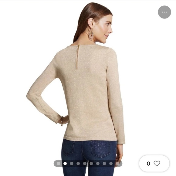 Chico’s Zip Back Lurex Mindy Pullover Sweater in Stardust Gold sz M 8 - Picture 2 of 7